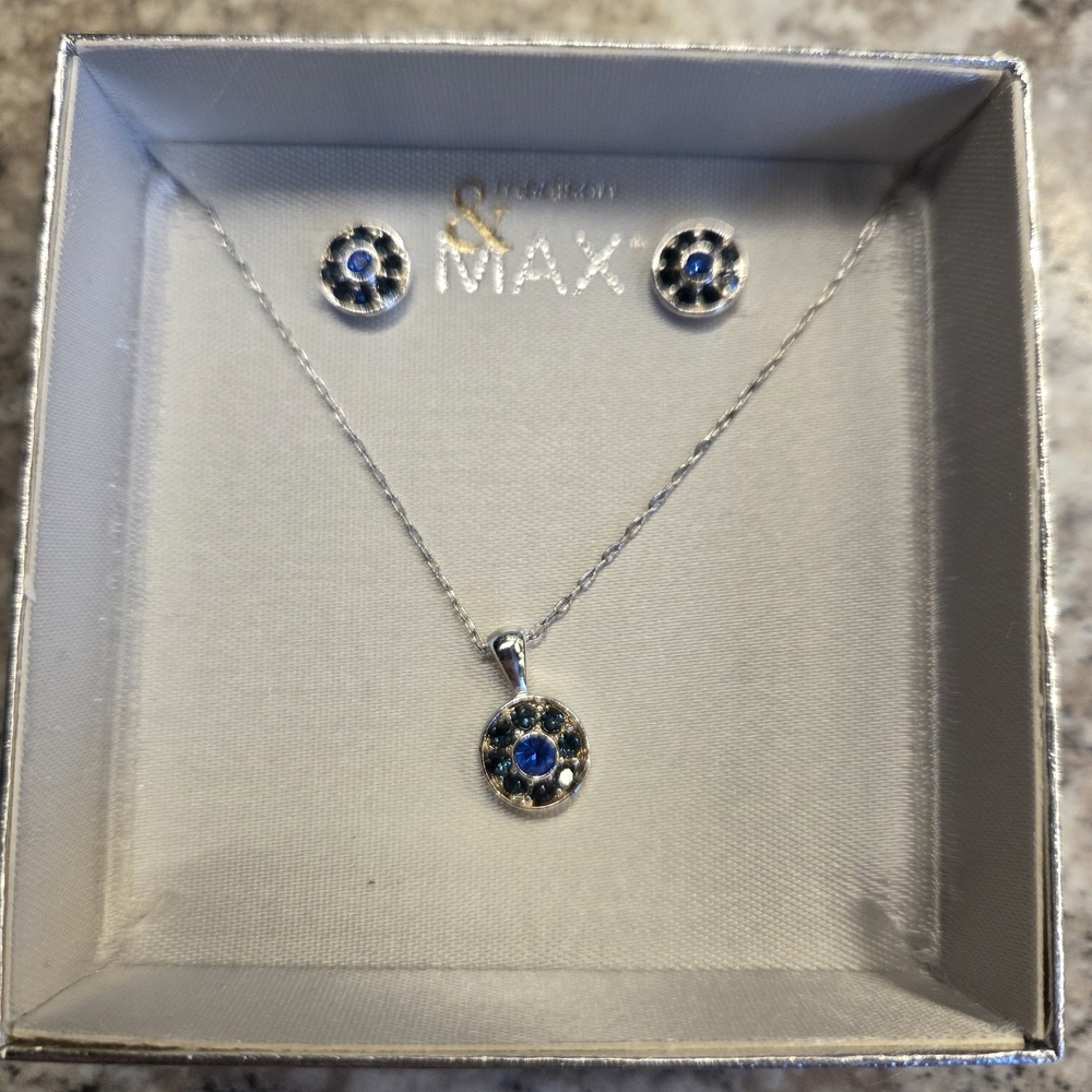 Silver and Blue Necklace And S Set